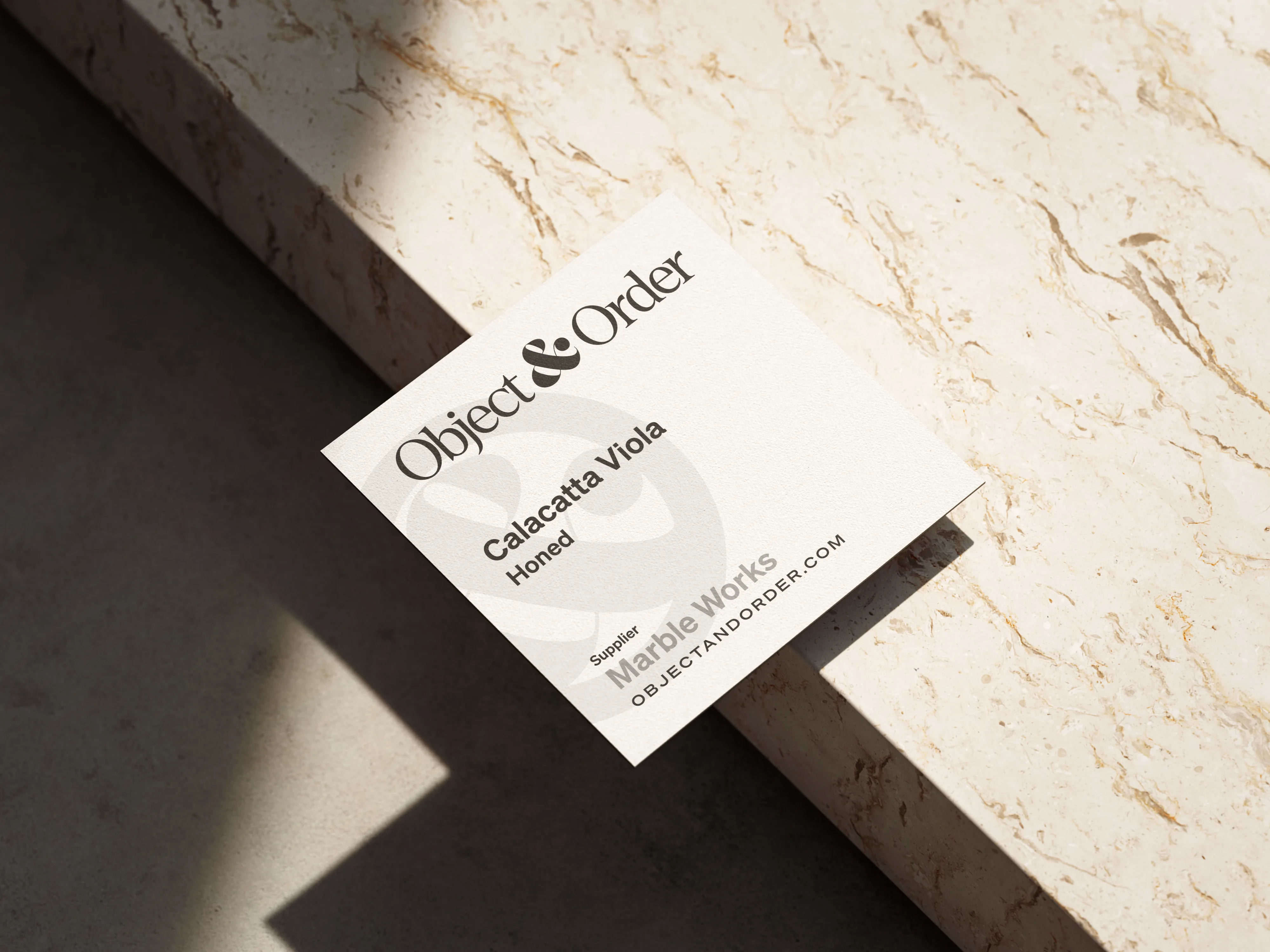 Object & Order sample card for Calacatta Viola