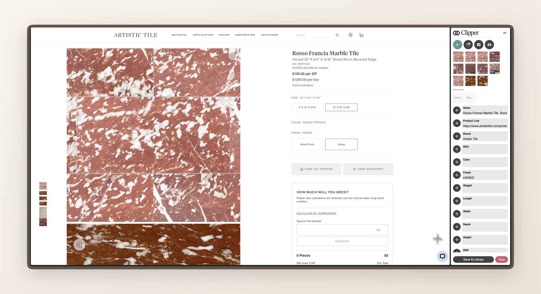 Web clipper capturing a vendor product into Object & Order